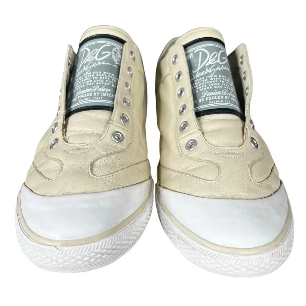 Vintage Rare Dolce & Gabbana Men’s Cream Slip On Sneakers Size US 10